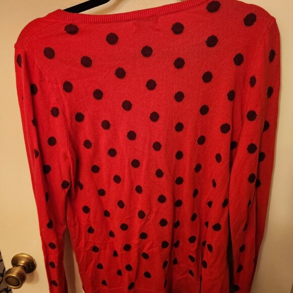 Women's Old Navy Red Sweater with Navy Polka Dots - Size L Tall - Picture 3 of 3